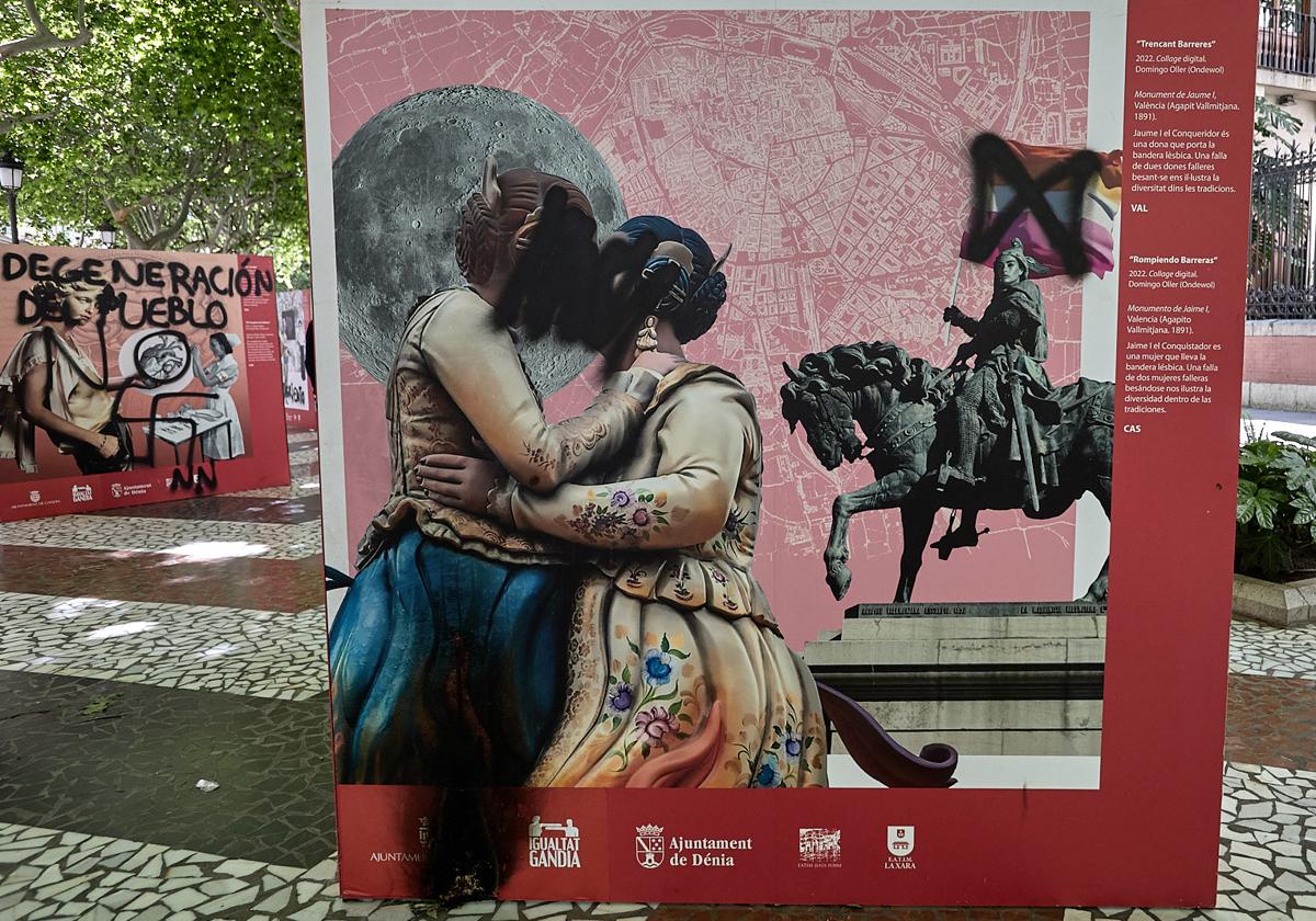 Gandia denuncia ante la Policía las pintadas en la exposición LGTBI